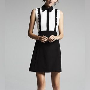 nwt Betsey Johnson Black White Scallop-Trim Collared Sleeveless A-Line Dress 6